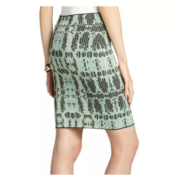 BCBGMAXAZRIA KELLY GREEN SCARLET INK-BLOCK SKIRT size M NWOT - Picture 2 of 9